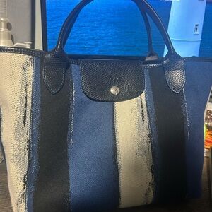 Longchamp striped canvas tote